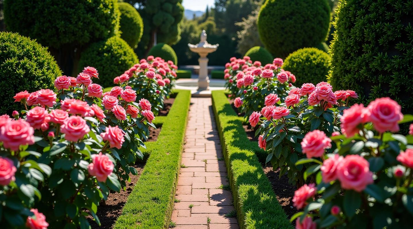 Vista aérea del hermoso Rosedal de Palermo con flores en plena floración